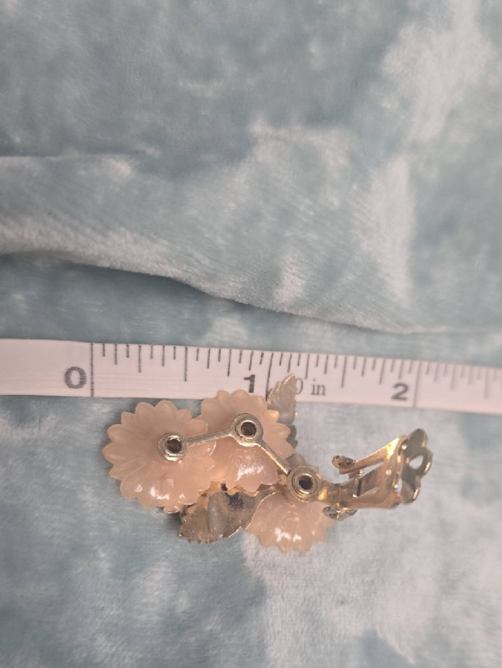 Coro Floral Cluster with Gold Tone Leaves Clip On Earrings - Picture 5 of 7